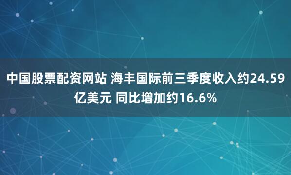 中国股票配资网站 海丰国际前三季度收入约24.59亿美元 同比增加约16.6%